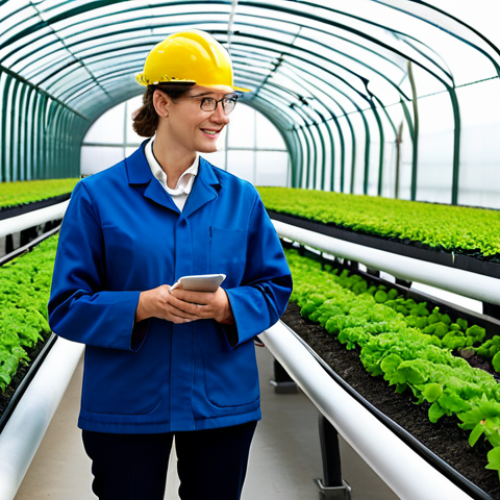 Home 11 A professional female scientist and a male agricultural expert, both fully clothed in modest, modern work attire, stand within a brightly lit, state-of-the-art geothermal greenhouse. They are observing lush, high-quality produce growing in advanced hydroponic systems. Subtle steam from heating pipes is visible in the background, indicating the sustainable energy source. The scene highlights innovation, economic diversification, and community growth. The atmosphere is clean and forward-thinking. Safe for work, appropriate content, fully clothed, professional dress, perfect anatomy, correct proportions, natural pose, well-formed hands, proper finger count, natural body proportions, professional photography, high quality, sharp focus.