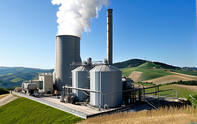 지열 지역의 수력 발전소 - Geothermal Power Plant in Tuscany**
"A modern geothermal power plant nestled in the rolling hills o...