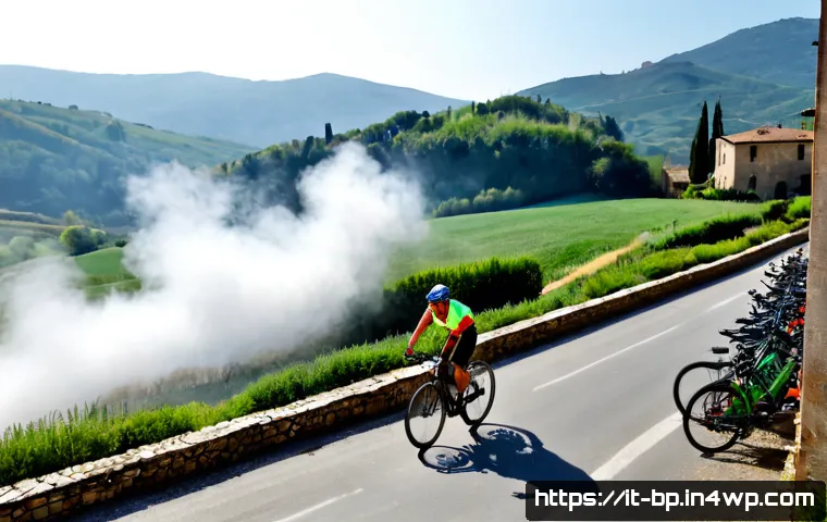 Home 13 지열 지역의 미세먼지 문제 - Photorealistic wide view of a Tuscan geothermal valley near Larderello, Italy, white steam rising fr...